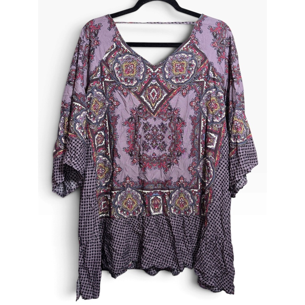Suzanne Betro Purple Paisley Medallion Tunic Top 3X U8501017